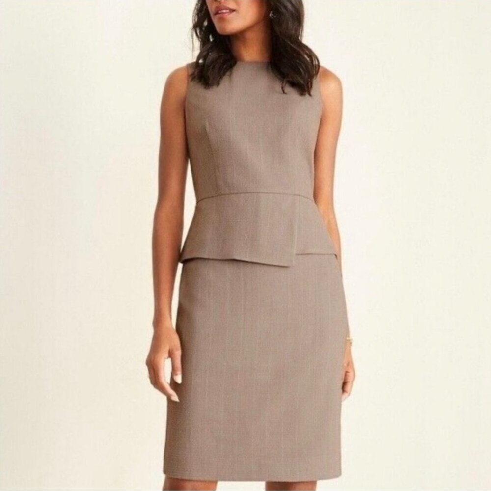 Ann Taylor Taupe Glen Plaid Peplum Sheath Dress | Size 8